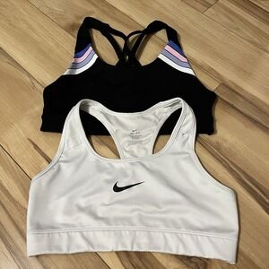Nike & Old Navy Lot Of 2 Sports Bras Sz Small No Padding Med Support White, Blue